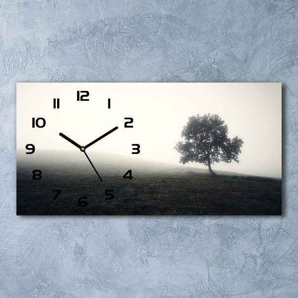 Langwerpige wandklok van glas Eenzame boom