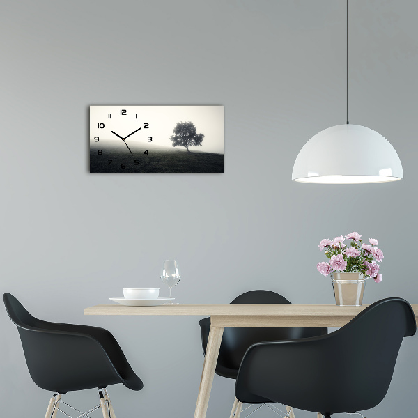 Langwerpige wandklok van glas Eenzame boom
