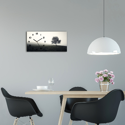 Langwerpige wandklok van glas Eenzame boom