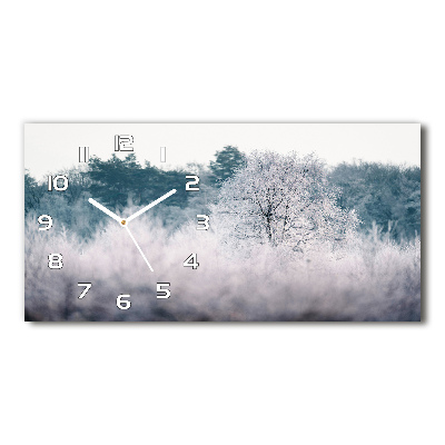 Glazen wandklok rechthoekig Bomen in de winter