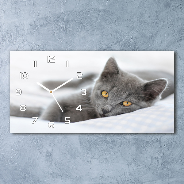 Glazen wandklok rechthoekig Grijze kat