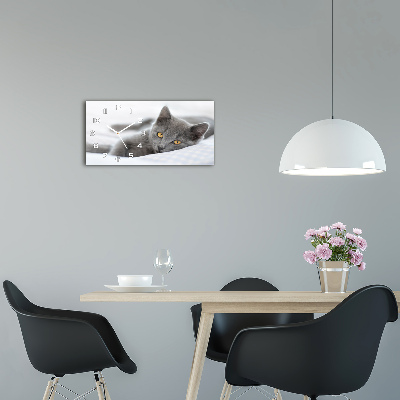 Glazen wandklok rechthoekig Grijze kat