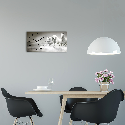 Nowoczesny zegar ścienny szklany Białe konie