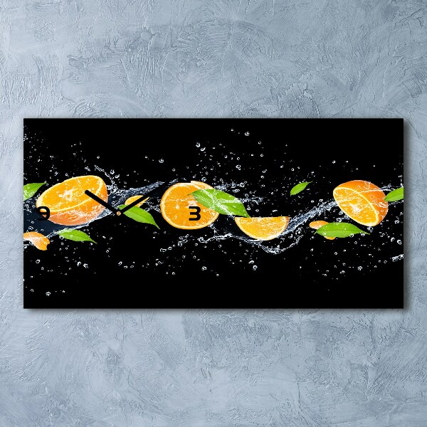 Glazen klok horizontaal Sinaasappels en water