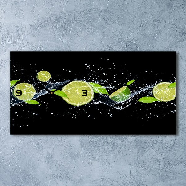 Langwerpige wandklok van glas Limoenen en water