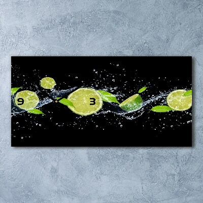 Langwerpige wandklok van glas Limoenen en water