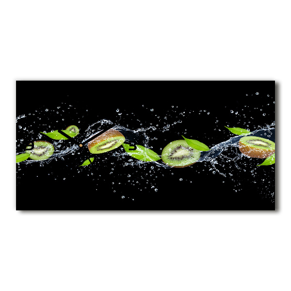 Glazen wandklok rechthoekig Kiwi en water