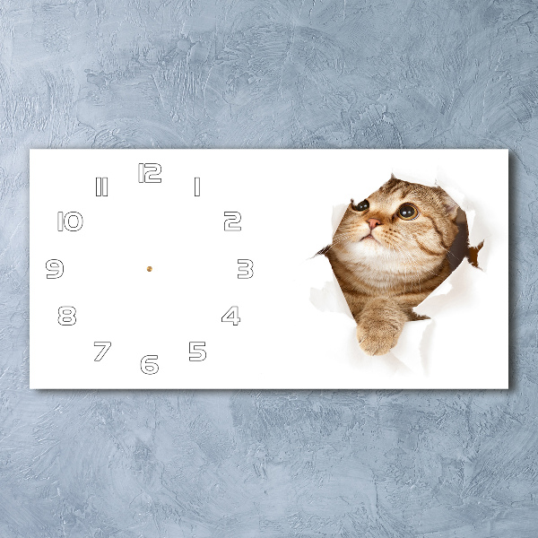 Glazen wandklok rechthoekig Kat