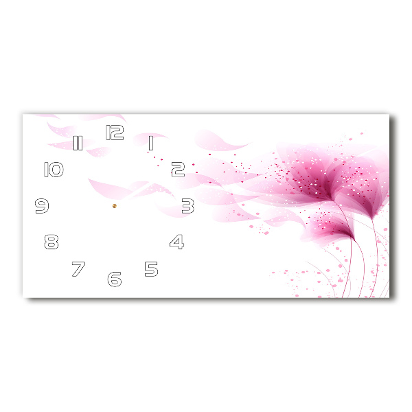 Langwerpige wandklok van glas Roze bloem