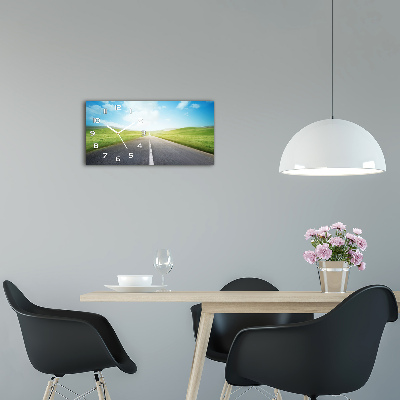 Glazen klok horizontaal De weg door de weide