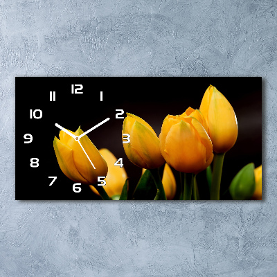 Langwerpige wandklok van glas Gele tulpen