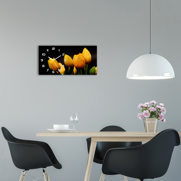 Langwerpige wandklok van glas Gele tulpen