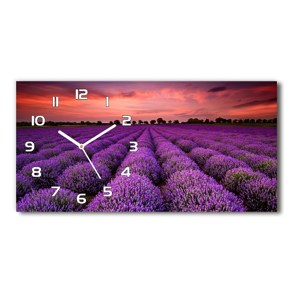 Langwerpige wandklok van glas Lavendelveld