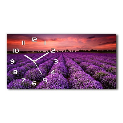 Langwerpige wandklok van glas Lavendelveld