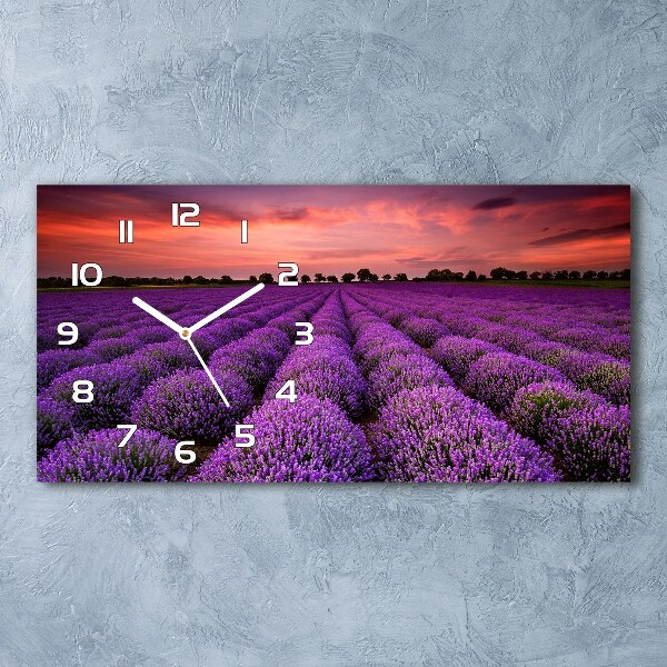 Langwerpige wandklok van glas Lavendelveld