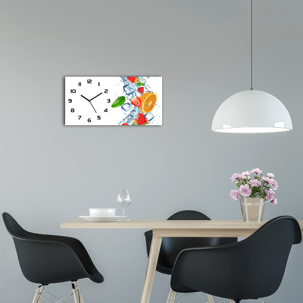Langwerpige wandklok van glas Fruit met ijs