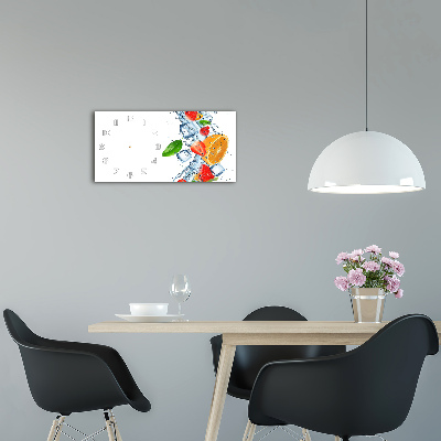 Langwerpige wandklok van glas Fruit met ijs