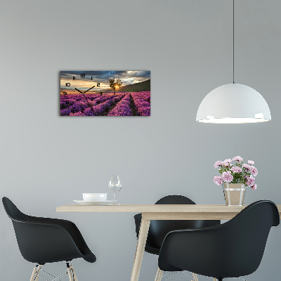Langwerpige wandklok van glas Lavendelveld