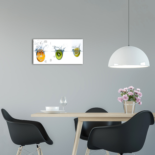 Langwerpige wandklok van glas Fruit onder water