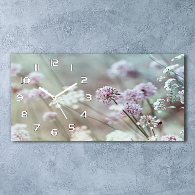 Langwerpige wandklok van glas Wilde bloemen