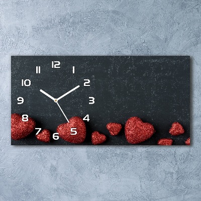 Glazen klok horizontaal Harten op het bord