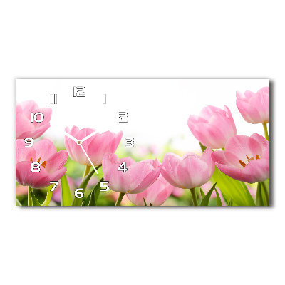 Glazen klok horizontaal Roze tulpen