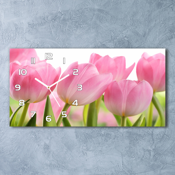 Glazen klok horizontaal Roze tulpen