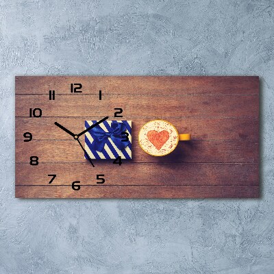 Langwerpige wandklok van glas Koffie en een cadeautje