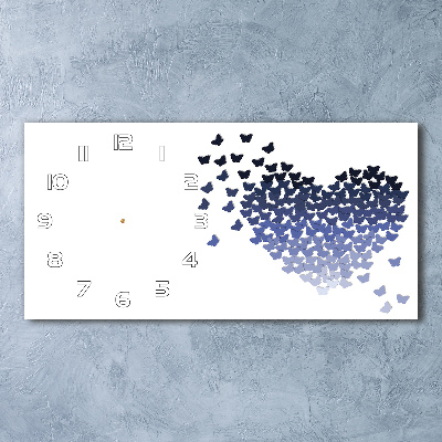Langwerpige wandklok van glas Hart van vlinders