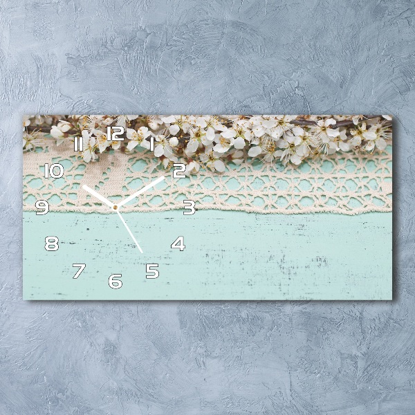 Langwerpige wandklok van glas Kersenbloesems