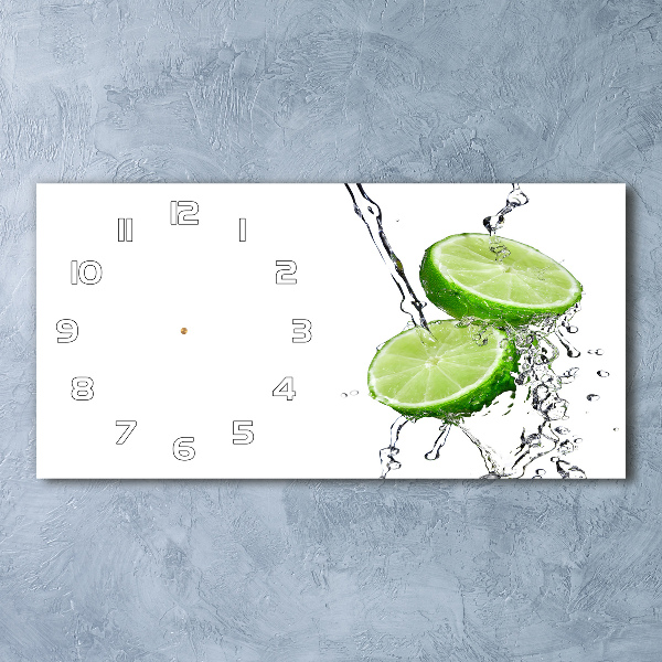 Langwerpige wandklok van glas Limoenen en water