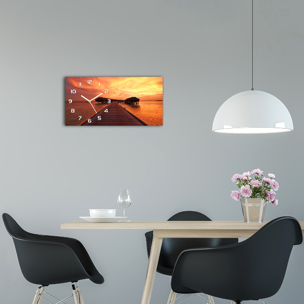 Glazen klok horizontaal Bungalows op de Malediven