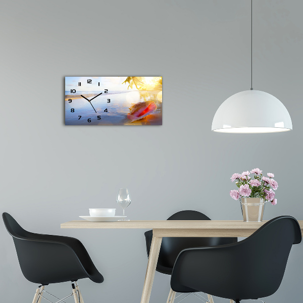 Zegar ścienny szklany Muszla na plaży