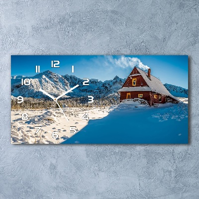Zegar ścienny szklany cichy Domek w górach