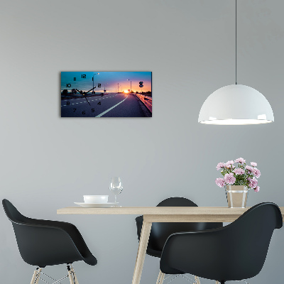 Glazen wandklok rechthoekig Snelweg