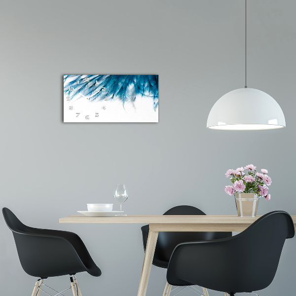 Zegar ścienny szklany Niebieskie pióra