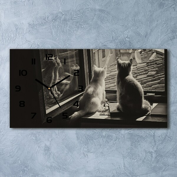 Glazen klok horizontaal Katten voor het raam