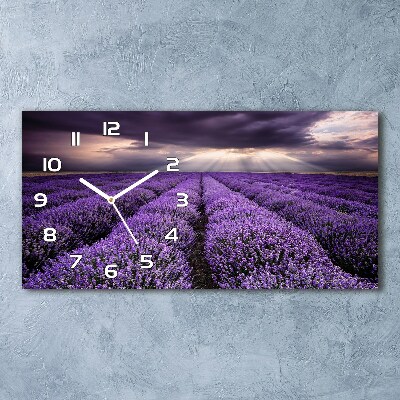 Langwerpige wandklok van glas Lavendelveld