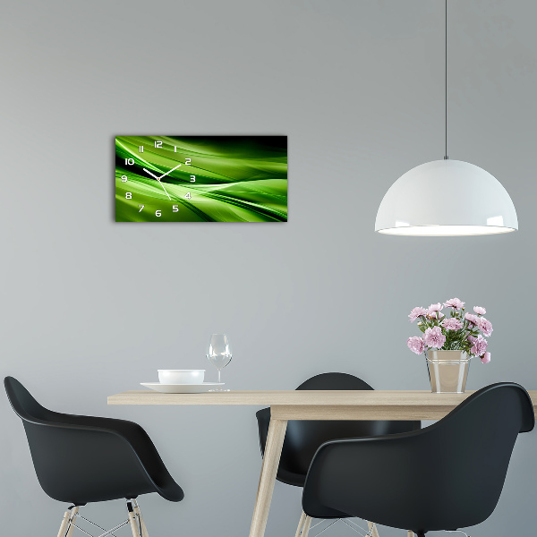 Glazen klok horizontaal Groene golven op de achtergrond