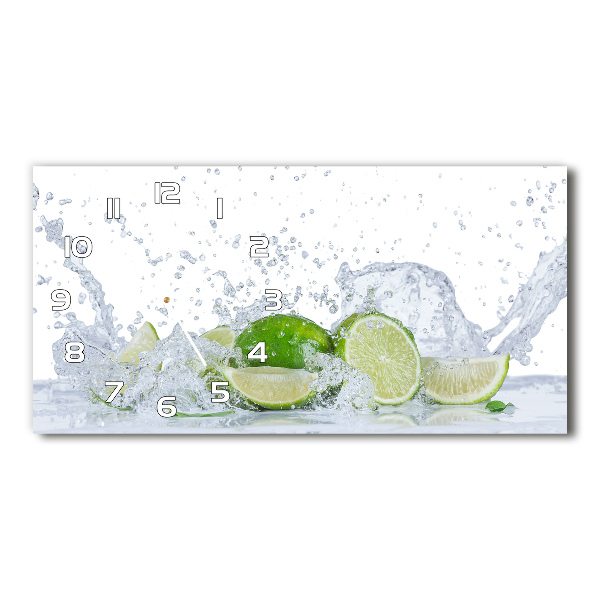 Langwerpige wandklok van glas Limoenen en water