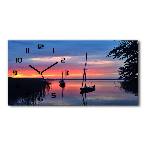 Glazen klok horizontaal Zeilboten bij zonsondergang
