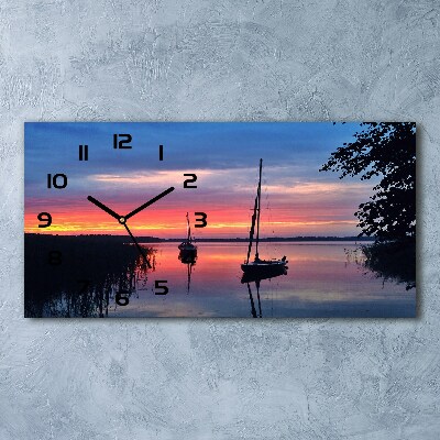 Glazen klok horizontaal Zeilboten bij zonsondergang