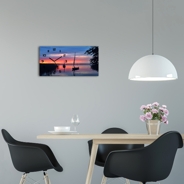 Glazen klok horizontaal Zeilboten bij zonsondergang