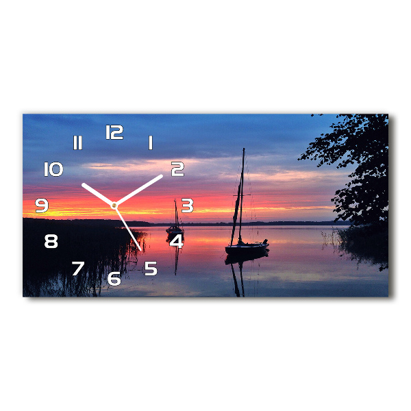 Glazen klok horizontaal Zeilboten bij zonsondergang