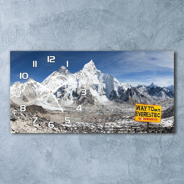 Langwerpige wandklok van glas Mount Everest