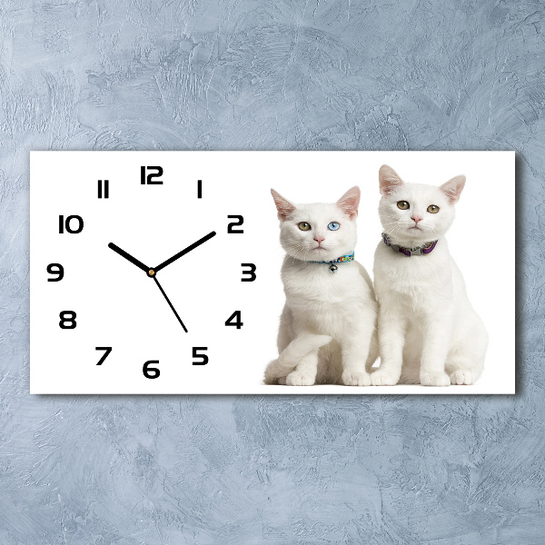 Glazen wandklok rechthoekig Witte katten