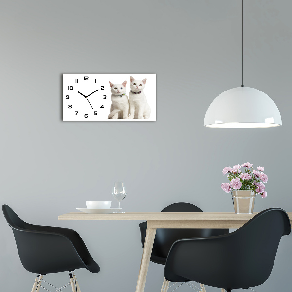 Glazen wandklok rechthoekig Witte katten