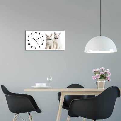 Glazen wandklok rechthoekig Witte katten