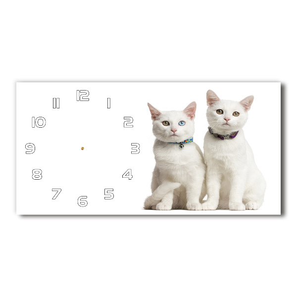 Glazen wandklok rechthoekig Witte katten