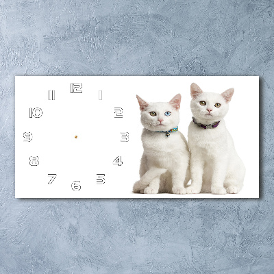 Glazen wandklok rechthoekig Witte katten